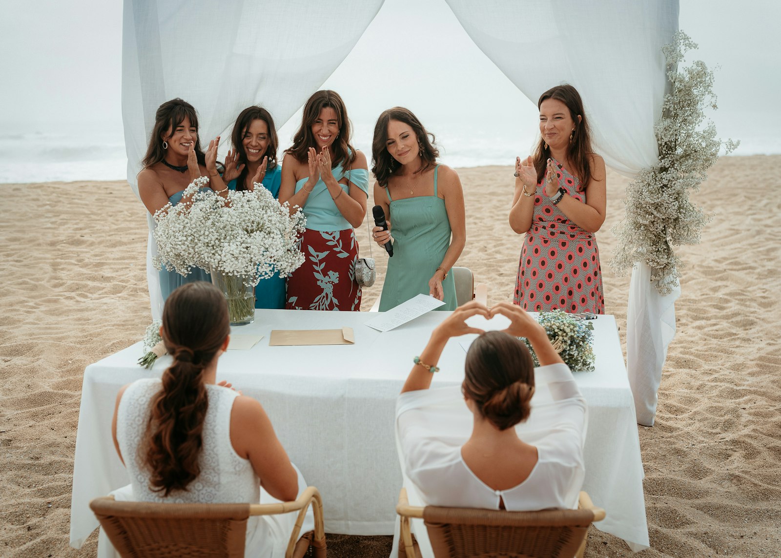 Wedding ceremony on the beach at sunset