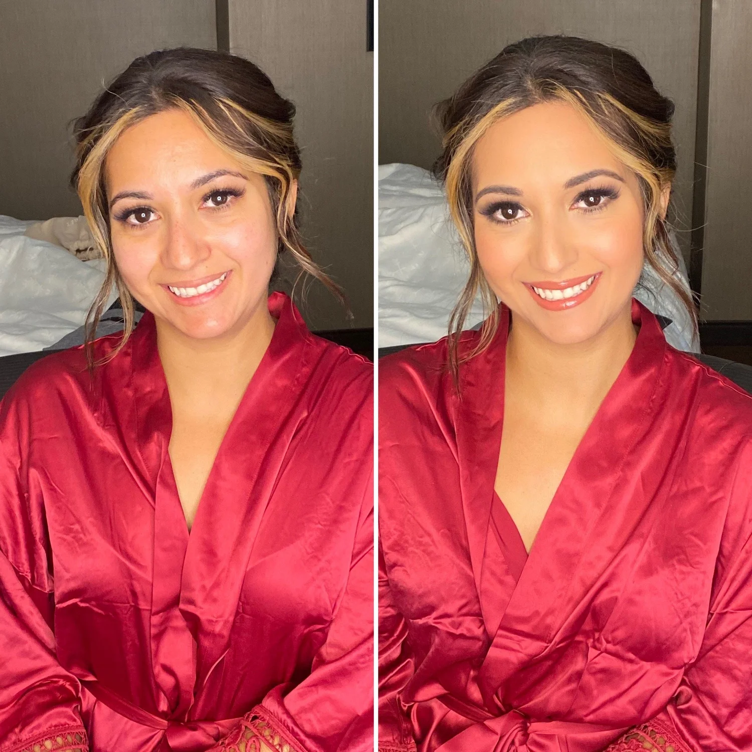 Before and after bridal hair and makeup photo from Kiss N Makeup Artistry's portfolio
